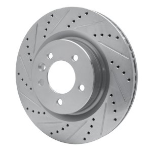 Land Rover LR3 Brake Rotor (1) - Front Left - R1 Concepts - Drilled & Slotted - Silver - `05-`09